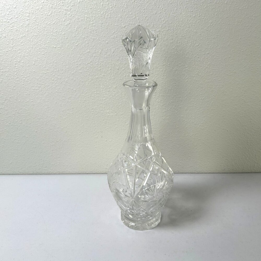 Vintage Crystal Cut Glass Decanter with Stopper Star Hobstar Pattern